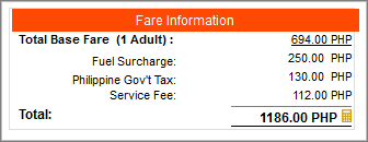 Fare breakdown during the booking process.