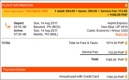 Fare breakdown after eticket purchase