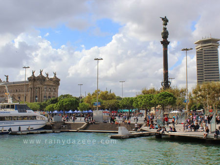 Port Vell (with Columbus Monument) in Barcelona, Spain