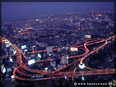 Photo of Bangkok’s maze of buildings and expressways at night, viewed from the Revolving Deck at the 84th Floor, Baiyoke Sky Hotel, Thailand