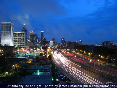 Atlanta skyline at night - photo by james.rintamaki (flickr.com/photos/jrin)