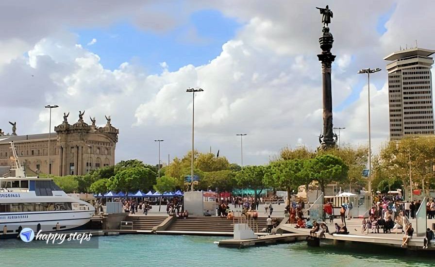 Port Vell (with Columbus Monument) in Barcelona, Spain