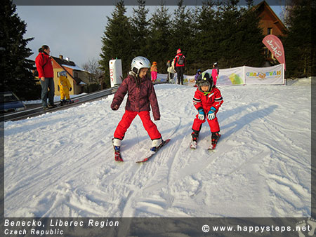 Skiing lessons at Benecko in the Liberec Region of Czech Republic