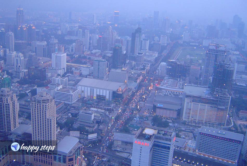 Photo of Bangkok’s cityscape at dusk, viewed from the Revolving Deck at the 84th Floor, Baiyoke Sky Hotel, Thailand